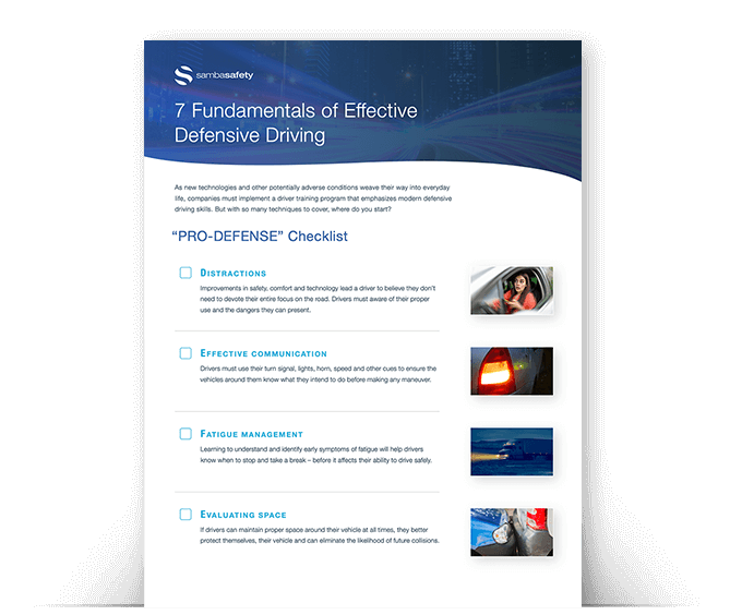 Graphic for SambaSafety's checklist: 7 Fundamentals of Effective Defensive Driving Checklist